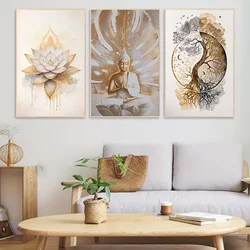 3-Piece Spiritual Canvas Wall Art Set, Modern Buddha & Nature Themed Posters, Frameless Indoor Portrait Orientation Prints for L