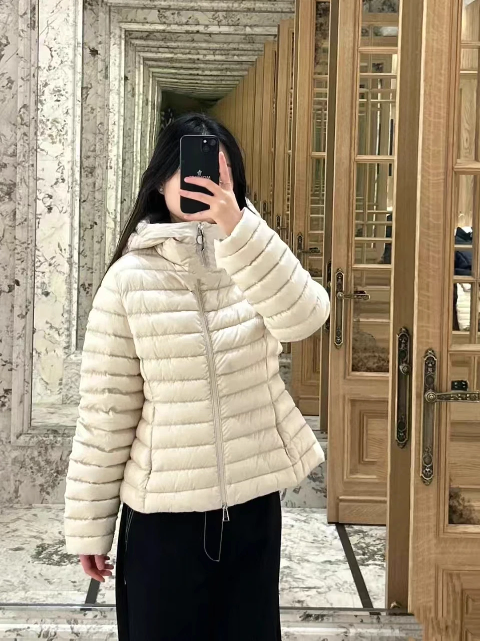 

Lightweight Cact White Du down Puffer Jaet for Women with Hood Sli Slimming Warmth Commute Sle ort Length