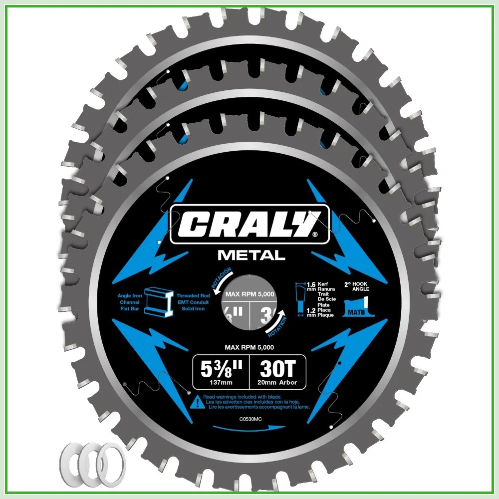 

5-3/8 Inch 30 Teeth Circular Saw Blade, Thin Kerf Carbide Tipped for Metal Cutting - 3 Pack