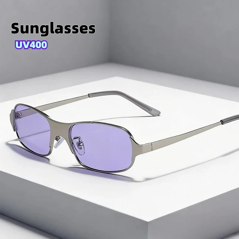 

Retro Oval Sunglasses UV400 Silver Metal Frame Wrap Around Fashion Shades Unisex for Outdoor Sunscreen Street Photography