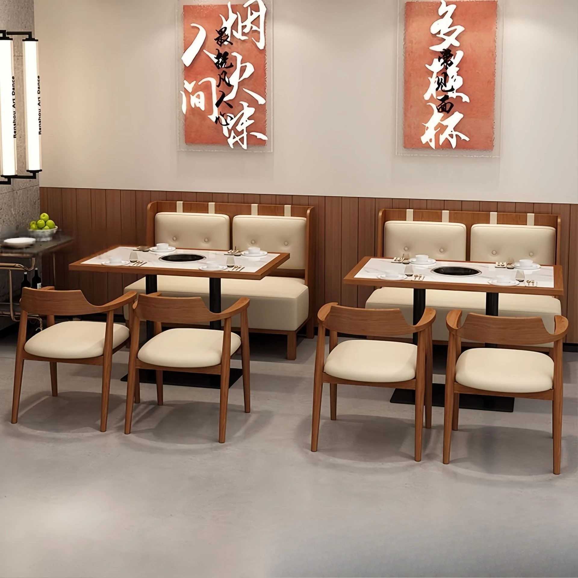 Restaurant Solid wood tables and chairs Hong Kong style tea restaurant card seat sofa milk tea shop restaurant snack fast