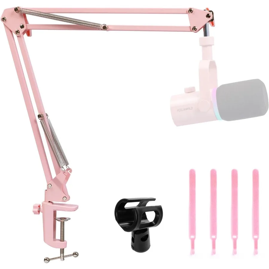 

FEELWORLD AMS1 Microphone Boom Arm Adjustable Mic Arm Stand with 3 8 to 5 8 Screw Compatible with PM1 and other Mics for Podcas