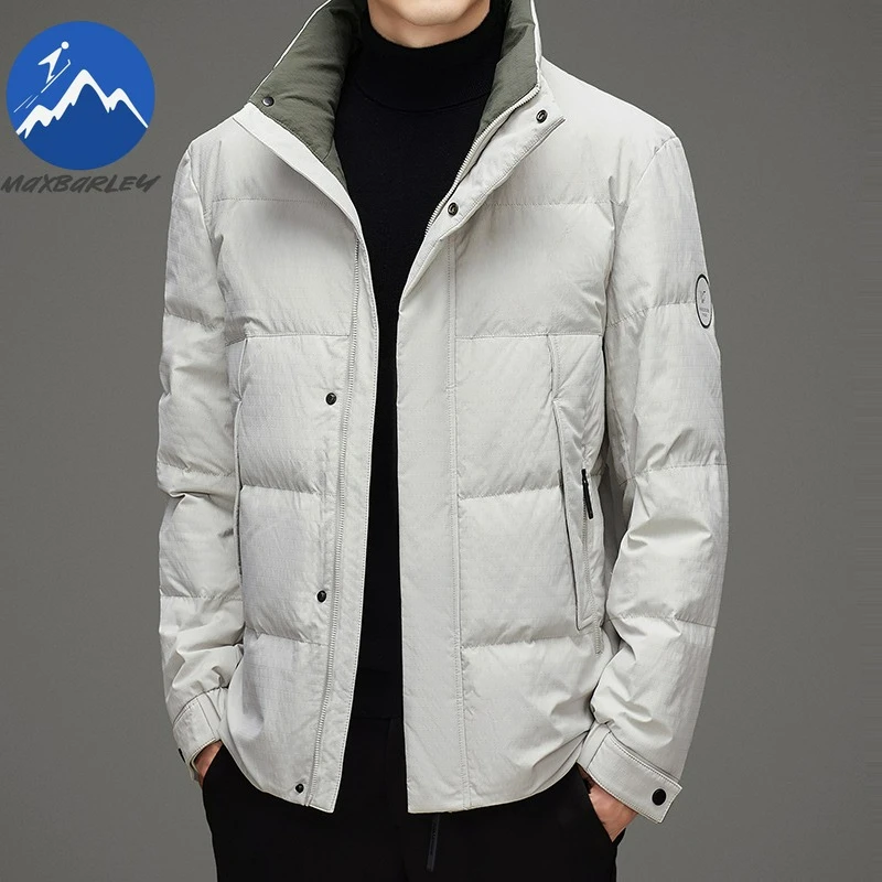 Maxbarley Men Down Jacket Trendy Stand Collar Outdoor Office Lightweight Padded Jackets Business Casual Winter Thicken Warm Coat