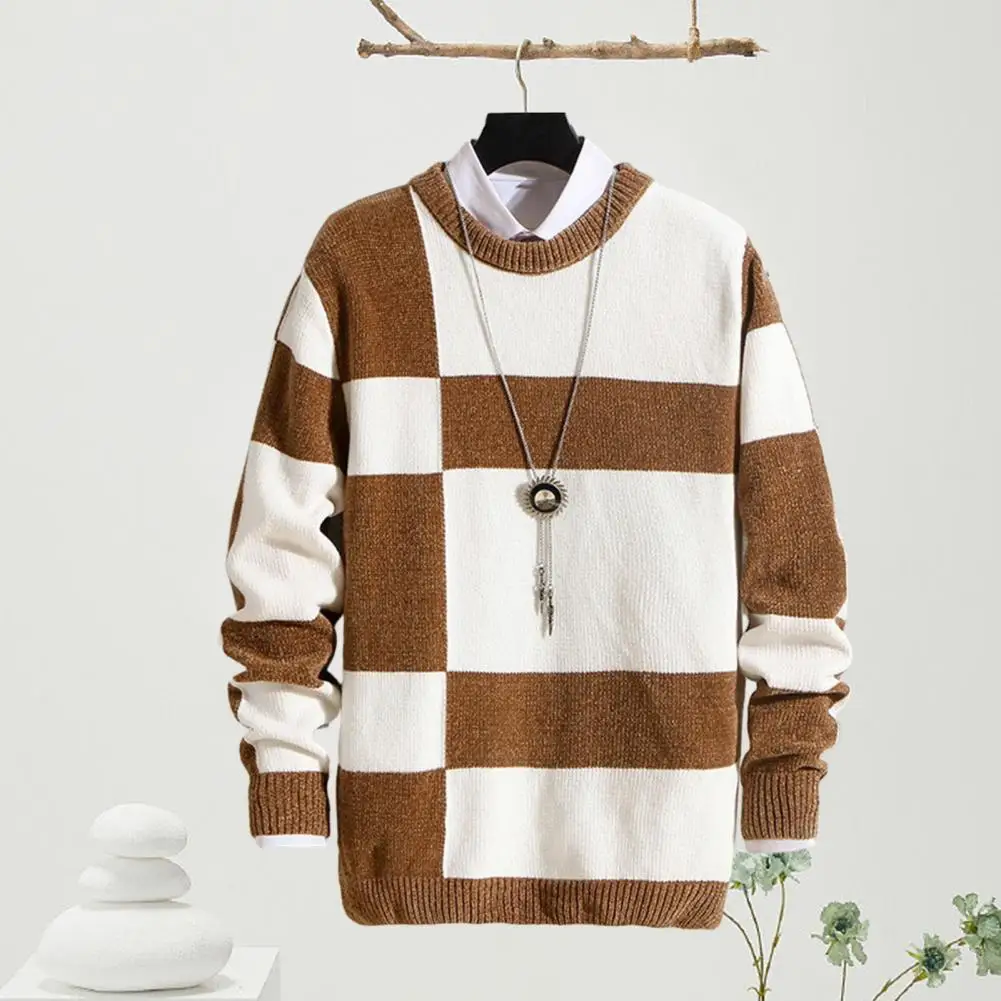 Men Autumn Winter Sweater O-neck Long Sleeve Thickened Warm Knitting Tops High Elastic Knitwear