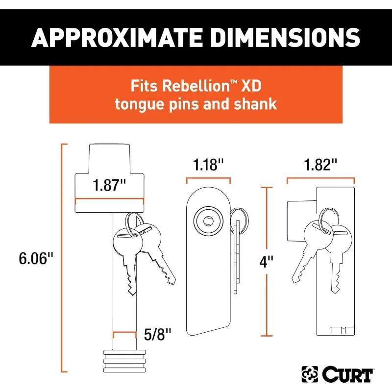 CURT 45932 Rebellion XD Tongue and Hitch Lock Set, 2 or 2-1/2-Inch Receiver