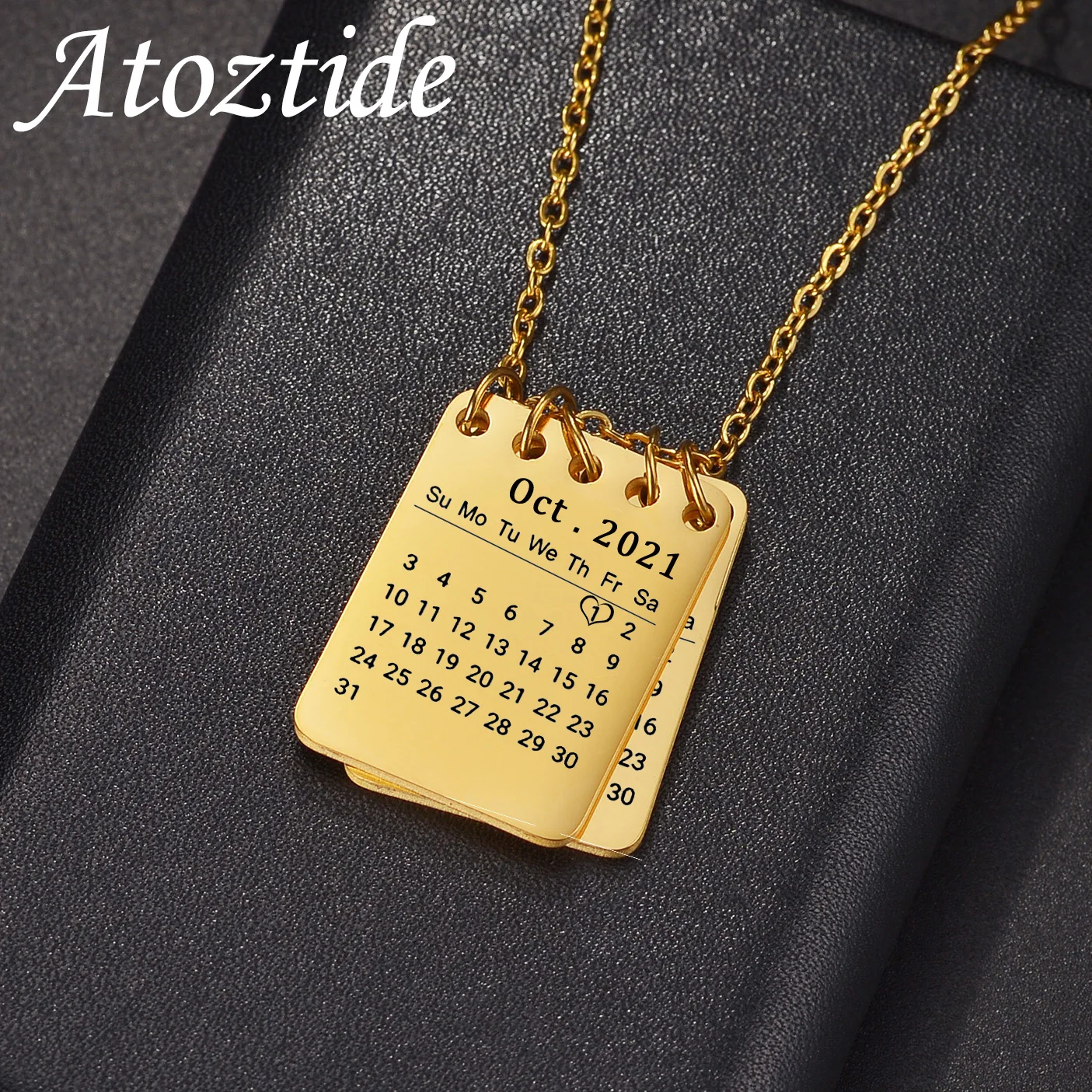 

Atoztide Personalized Engrave Name Date Necklace 2 Square Pendant Stainless Steel for Women Link Chain Birthday Jewelry Gift