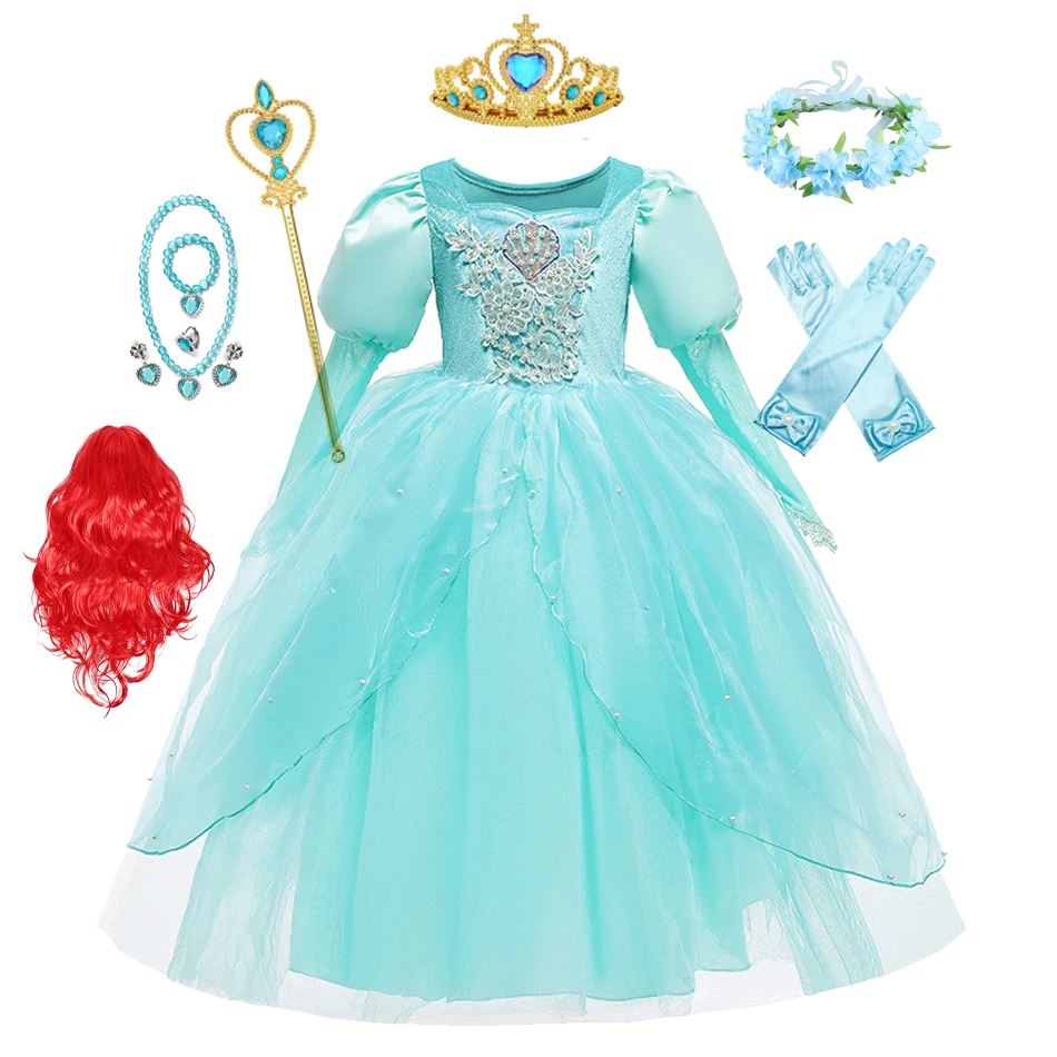 

2023 Mermaid Costume for Girls Princess Halloween Ball Gown Kids Ariel Cosplay Christmas Party Frocks Embroidery Dress Velvet