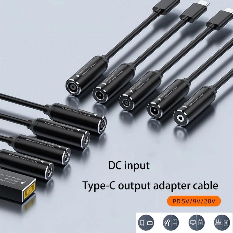 1PCS 100W DC Female to Type-C Adapter Cable Universal Laptop PD Converter Fast Charging Cable 5V/9V/20V Suitable for Lenovo HP