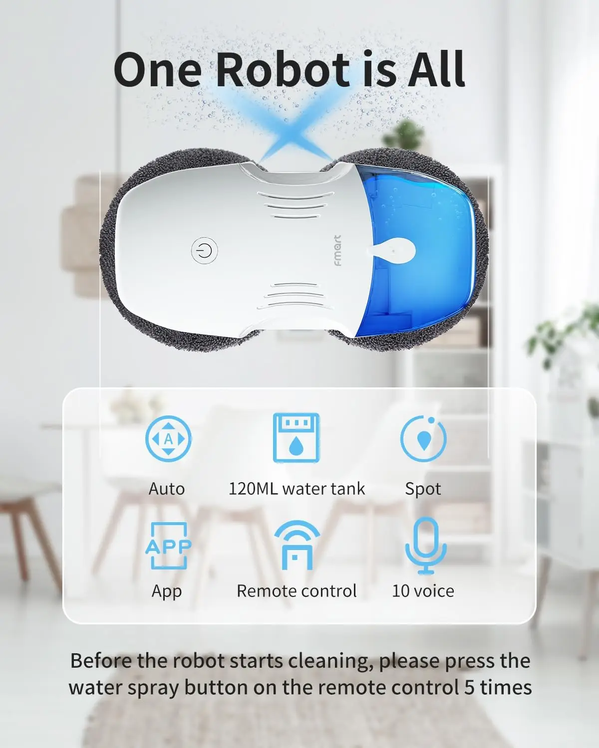 

Window Cleaner Robot, Intelligent Double Water Spray Technology Suction Power AI Edge Detection Technology APP Control， Cleaner