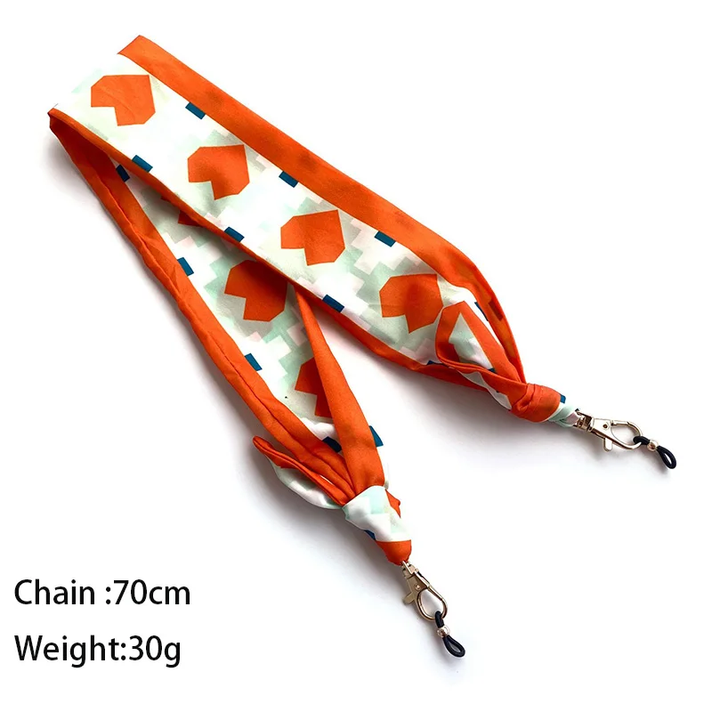 Color Nylon Rope Printing Silk Scarf Sunglasses Windproof Mask Chain Lanyard Plaid Fabric Splicing Glasses Chain Neck Strap