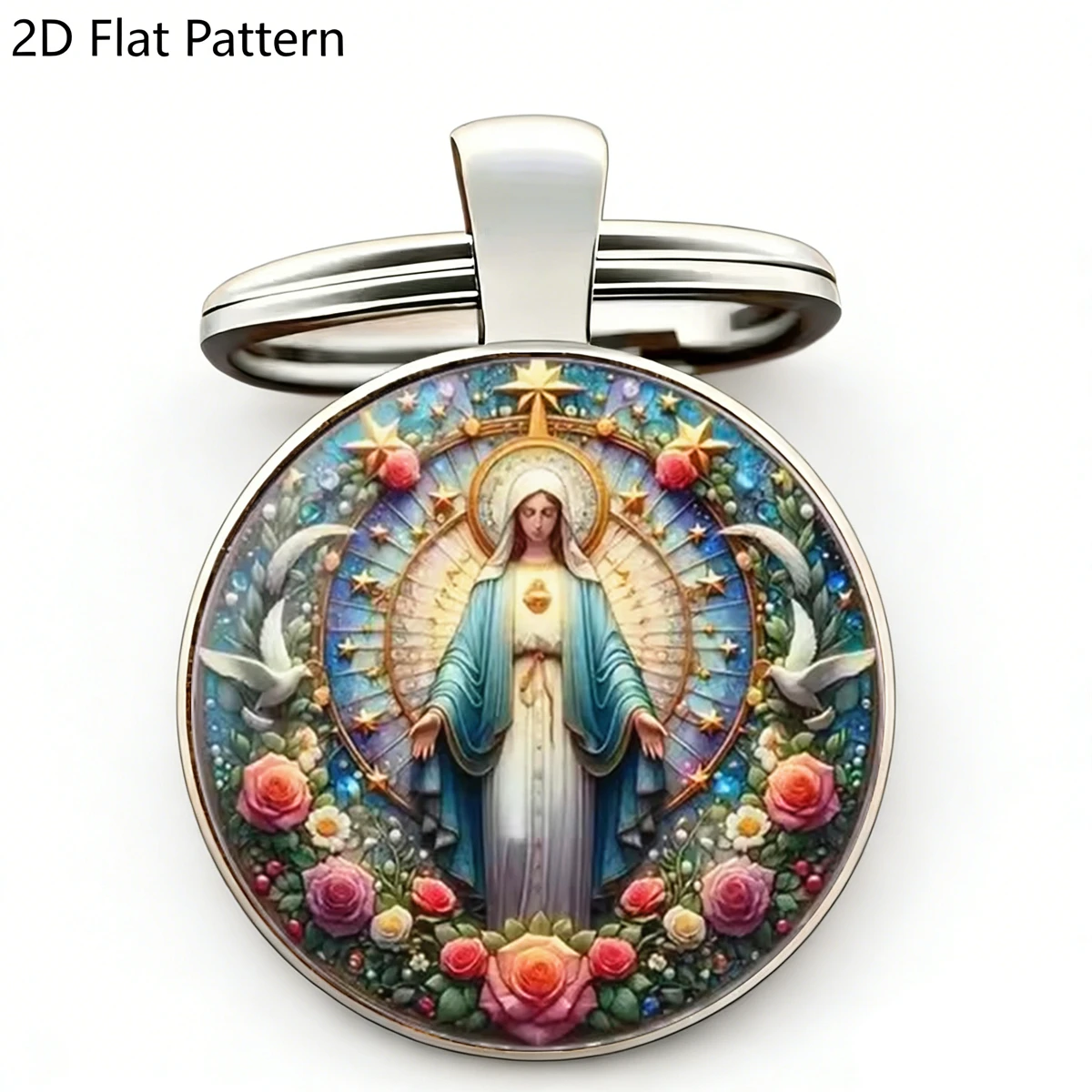 Chaveiro Nossa Senhora das Graças - Pingente Religioso Floral 2D, Presente Religioso Católico para Mulheres