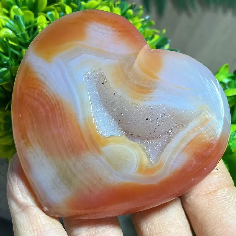 

Carnelian Heart Stone Druzy Agate Quartz Stone Quartz Crystal Natural Healing Gemstone Mineral Decoration Energy Room Gift Home