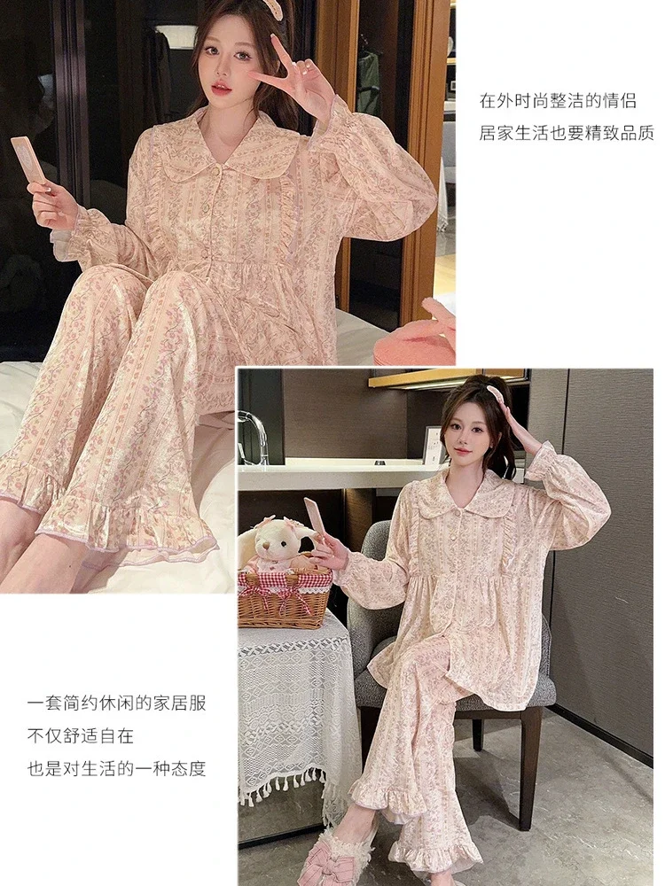 5XL плюс размер, зимние теплые пижамные комплекты, женские милые утепленные пижамы с цветочным принтом, мягкий бархатный флис, удобная домашняя одежда, комплект из двух предметов