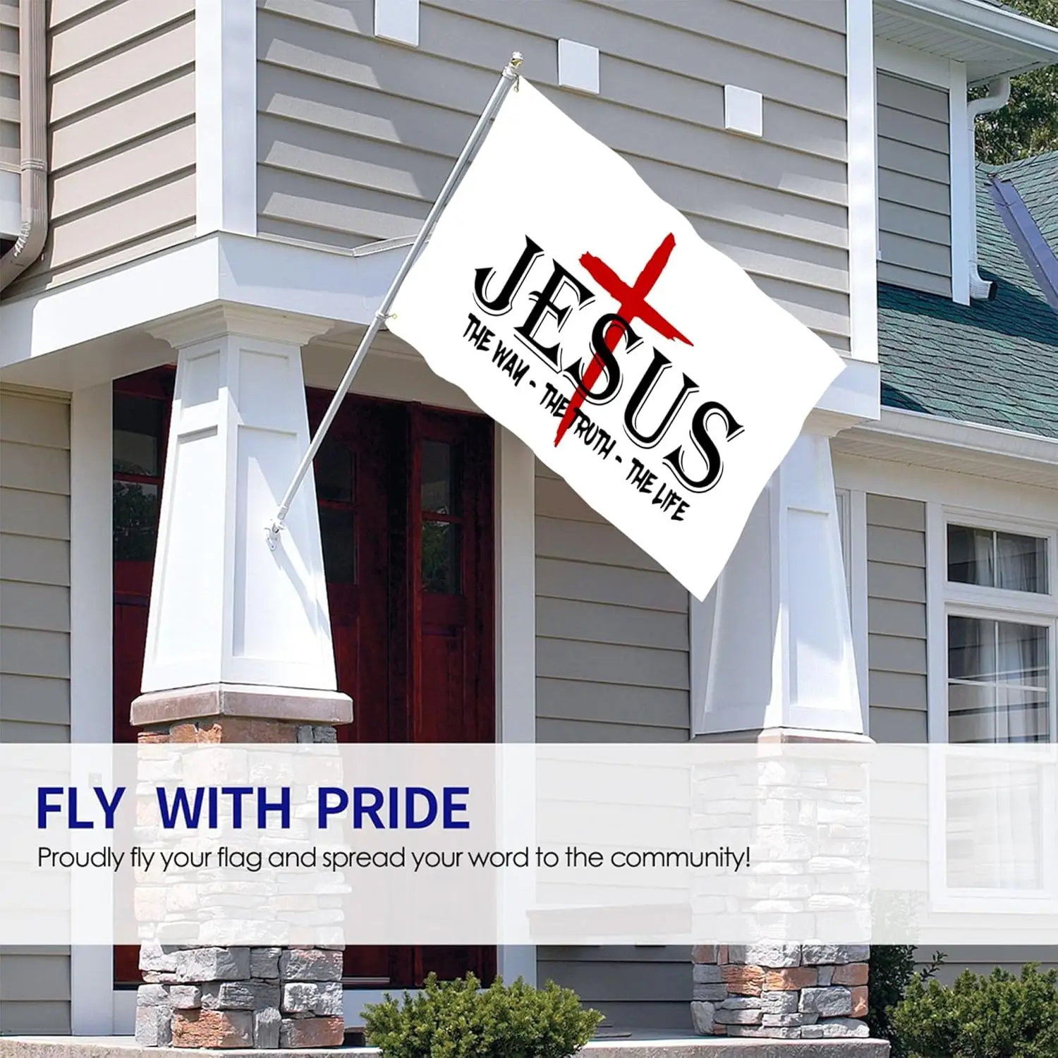 Cross Jesus The Way Truth Life Flag, 3x5 Ft, Double Sided, Polyester, Outdoor, Easter Decorations, Christian Gifts