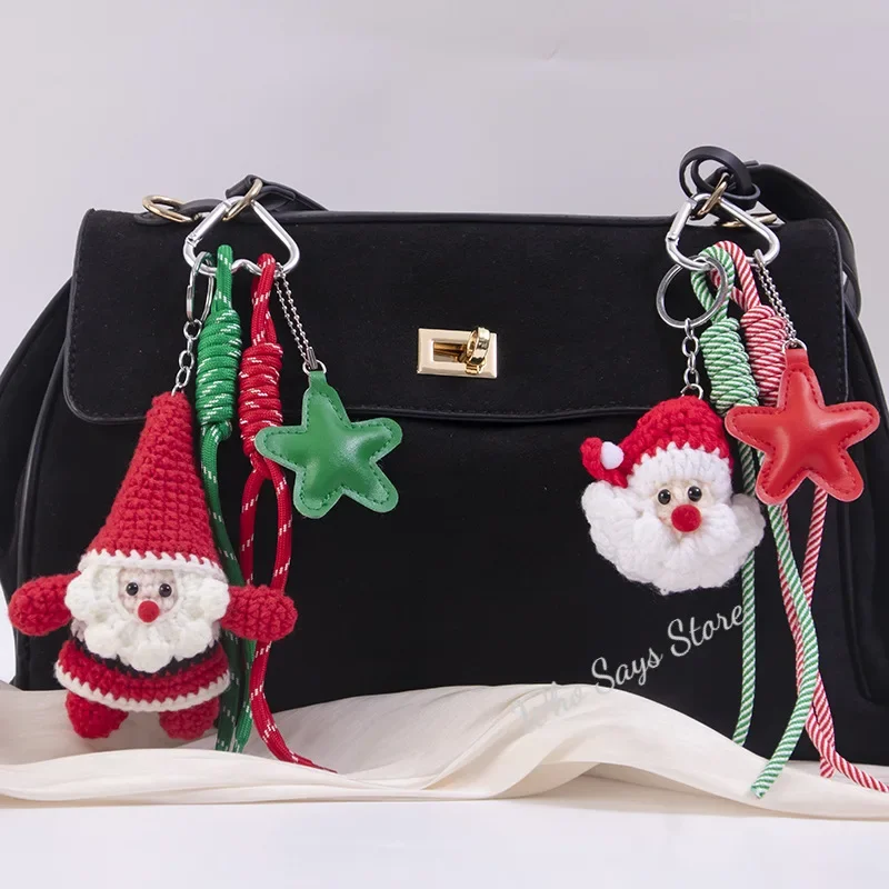 

Christmas Funny Crochet Santa Claus Doll Keychain - Cute Handmade Plush Wool Knitted Ornament Christmas Gift