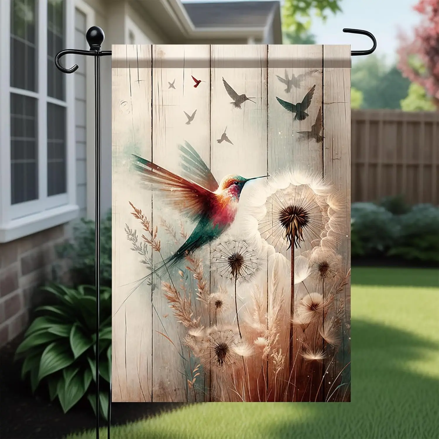 Hummingbird Garden Flag 12x18 Inch Double-Sided Rustic Dandelion Yard Banner Spring Garden Flag Summer Seasonal Yard Flag Ou SSL