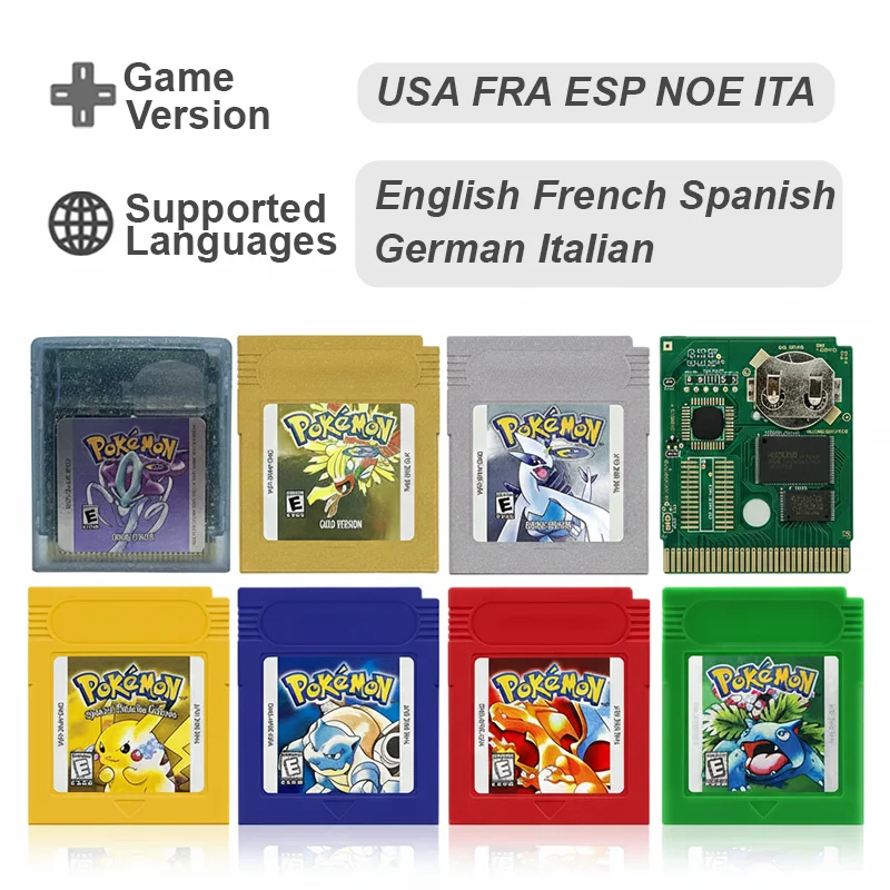 

GBC Video Game Cartridge Blue/Crystal/Green/Gold/Red/Silver/Yellow High Quality Battery Save with Multi-language for GBC