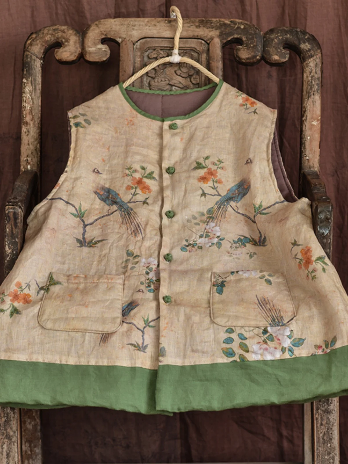 

Новый женский жилет в китайском стиле с цветочным принтом, джет с хлопковой подкладкой и пуговицами в стиле ретро, теплая зимняя верхняя одежда для поездок на работу