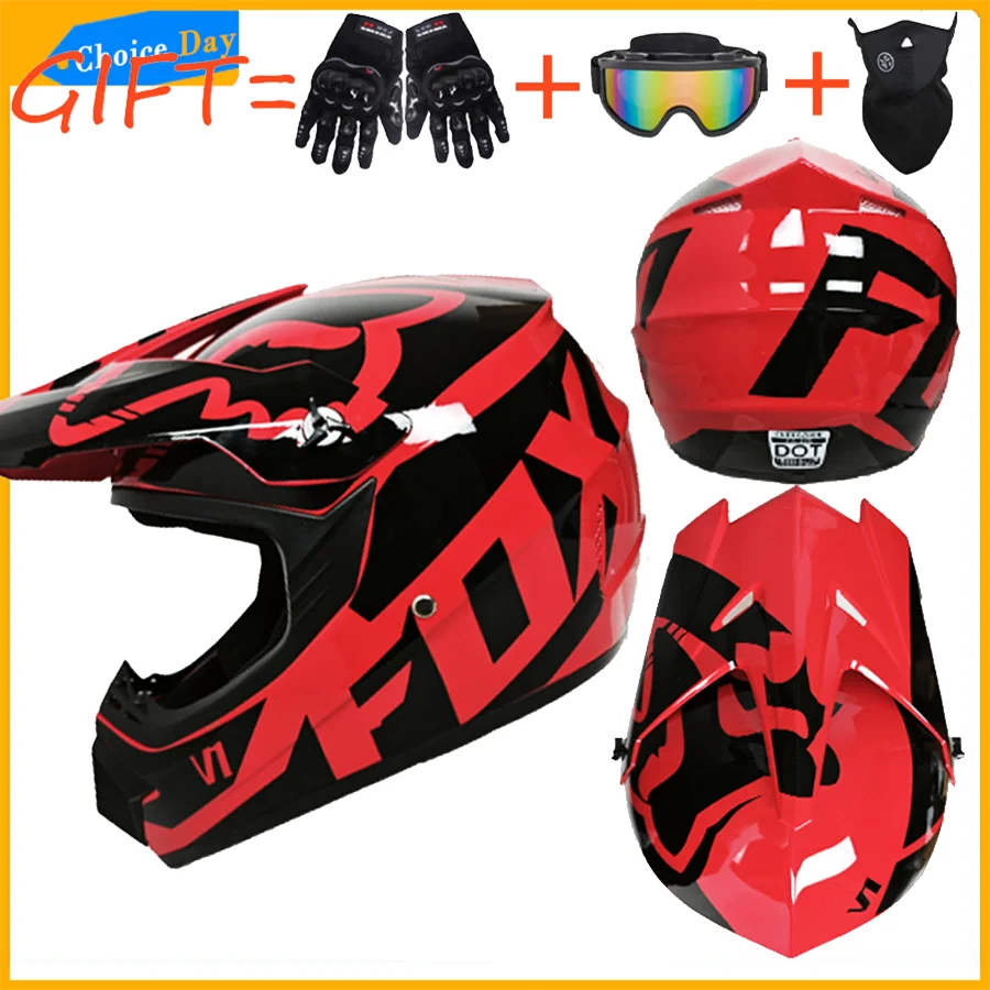 Casco de motocicleta para niños, Casco todoterreno para bicicleta de descenso Am Dh, Casco cruzado, Capacete, Casco de Motocross, conjunto de regalo de tres piezas, Motor