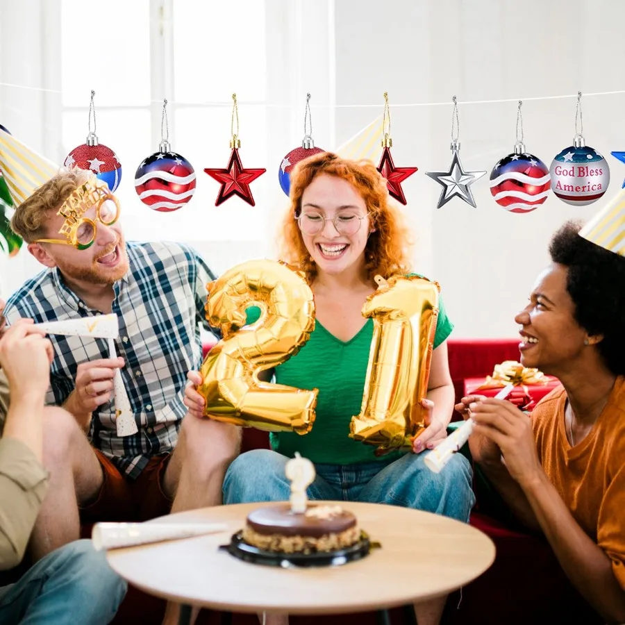 24 قطعة مجموعة حلي معلقة الكرة ستار مهرجان الوطني حفلة الدكتور يوم الاستقلال 4th من يوليو شجرة عيد الميلاد جدار داخلي في الهواء الطلق