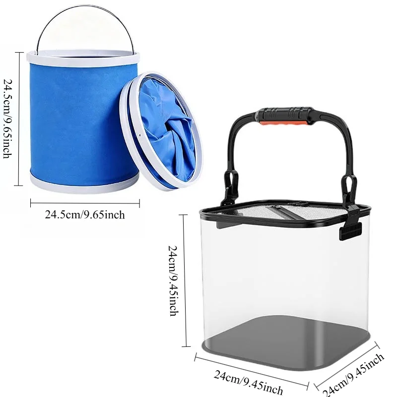 Tragbarer, faltbarer, transparenter Fischereimer, Behälter für lebende Fische, zusammenklappbarer Wassereimer, Outdoor-Camping-Angelköder-Eimer – Detail 2