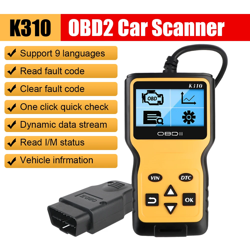 

Автомобильные аксессуары, универсальный 16-контактный считыватель кодов OBD2 K310, цифровой дисплей, Автомобильные диагностические инструменты, сканер OBDII