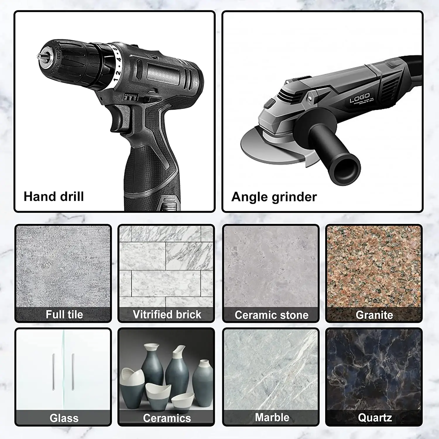 6Pc Black Dry Diamond Drill Bits Set for Granite Ceramic Marble Tile Stone Glass Hard Materials 5/6/8/10/12mm