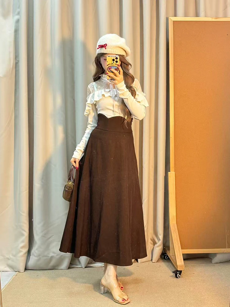 

Новая модная женская юбка-миди с кружевной отделкой и эффектом утяжки на талии, коллекция ранняя весна 2025