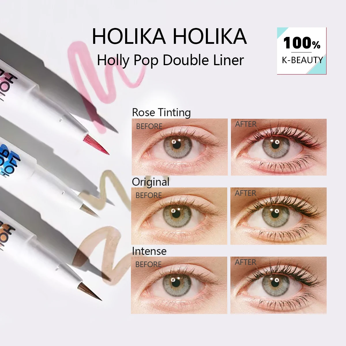 HOLIKA HOLIKA Holly Pop Delineador Doble, Núcleo de Lápiz Suave, Maquillaje de Lujo, Larga Duración y a Prueba de Manchas, Cosmético Coreano, Maquillaje Coreano