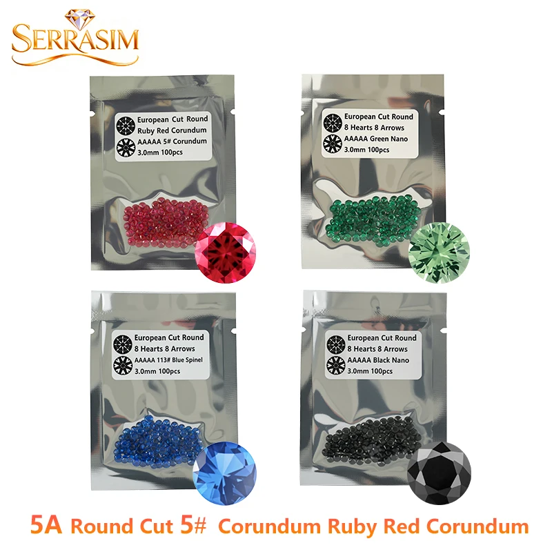 SERRASIM 113# blue sapphire spinel 50pcs 1.0mm~4.0mm Round Brilliant Cut 5A Synthetic nano crystal 5# round red corundum For DIY