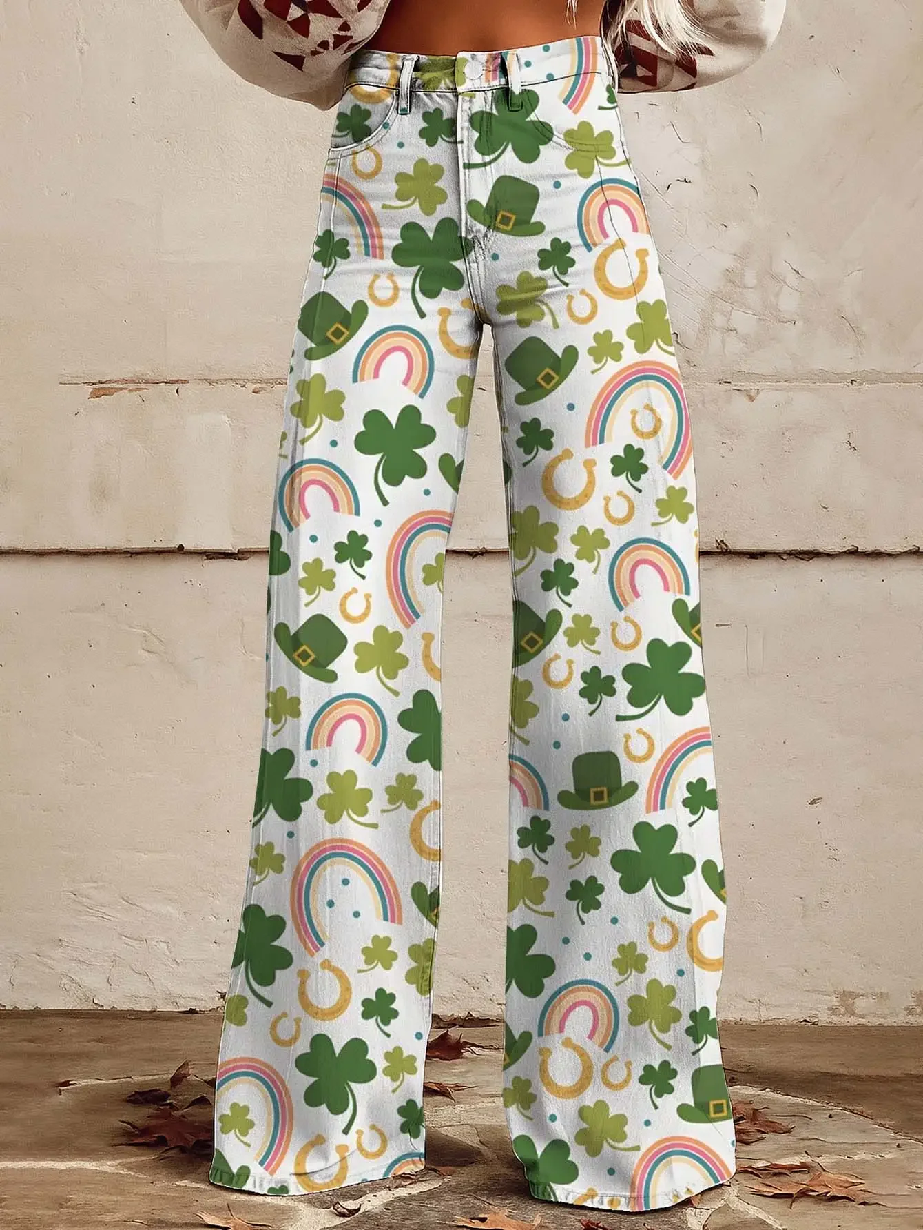 Women's new printed jeans with denim like fabric, casual, fashionable, comfortable, pants ,Christmas