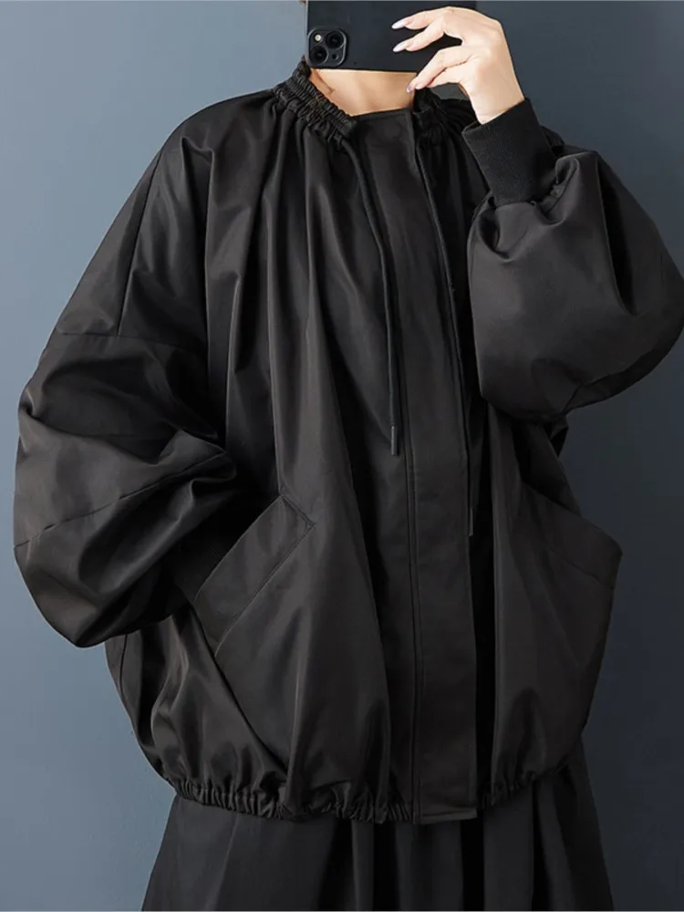 

Oversized Spring Fall Coat Women Loose Casual Fashion Ladies Lantern Long Sleeve Gathered Neckline Woman Coats