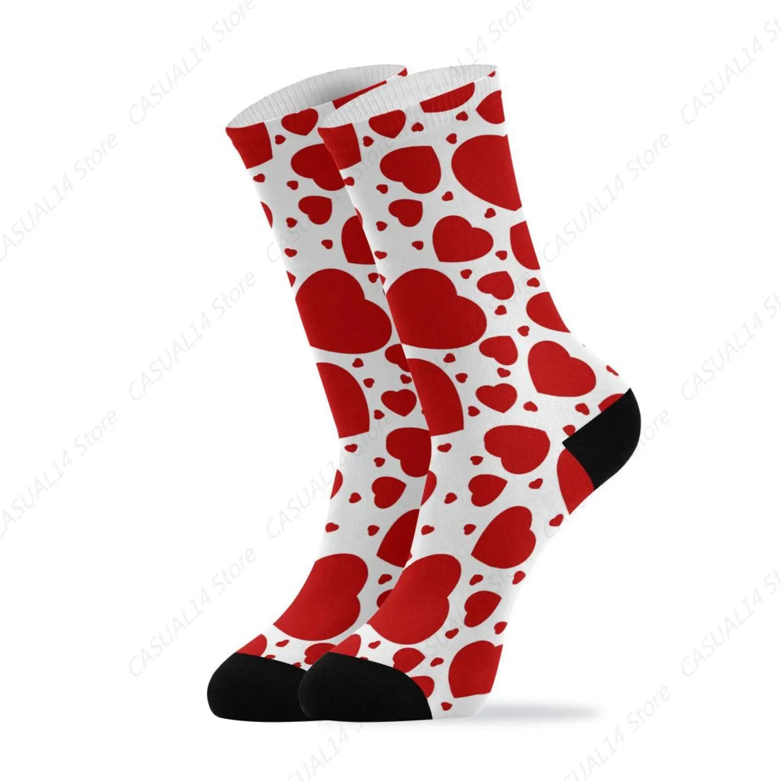 Hearts White Red Socks Women Men Valentine Stockings Unisex Sock For Running Athletic Hiking Cycling 1 Pair