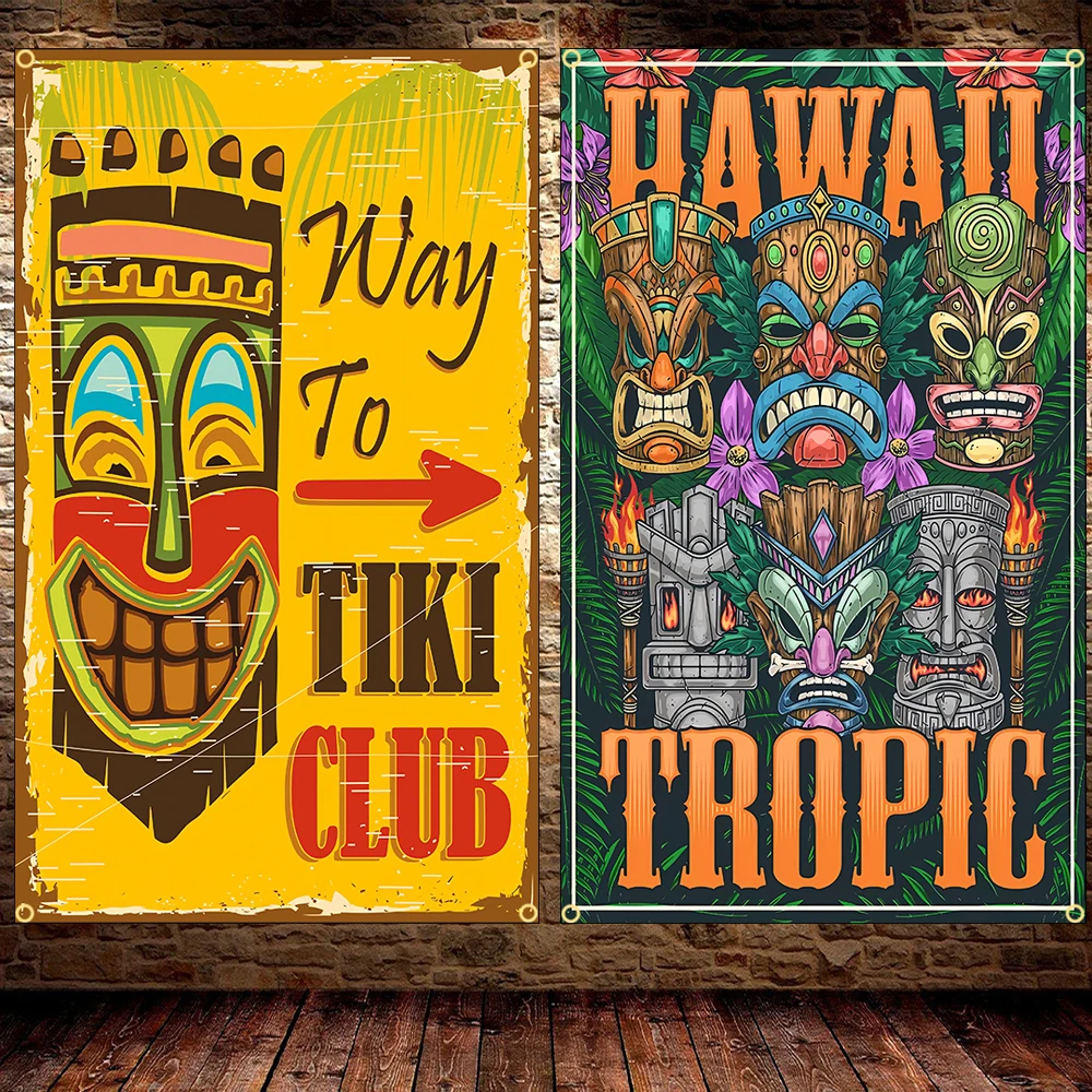 Hawaii Tiki Bar Flag Polyester Printed Bar Poster Banner 60x90cm 90x150cm Decorative Tapestry for Beer Enthusiasts，Room Decor