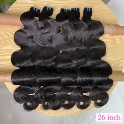 12A Double Drawn Body Wave Human Hair Bundles Weave Raw Virgin Hair Extensions #1b Natural Color Full Can Dye For #613 Color