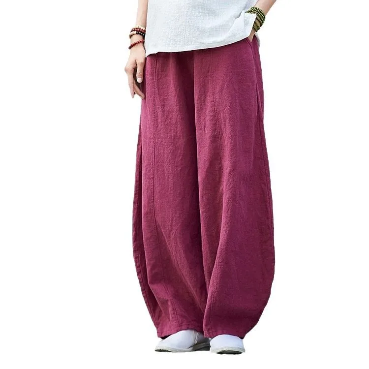 نيان باي شيو فانغ: سروال رامي للخريف والشتاء. طراز Zen العتيق، التخسيس والمغسول للراحة. #5