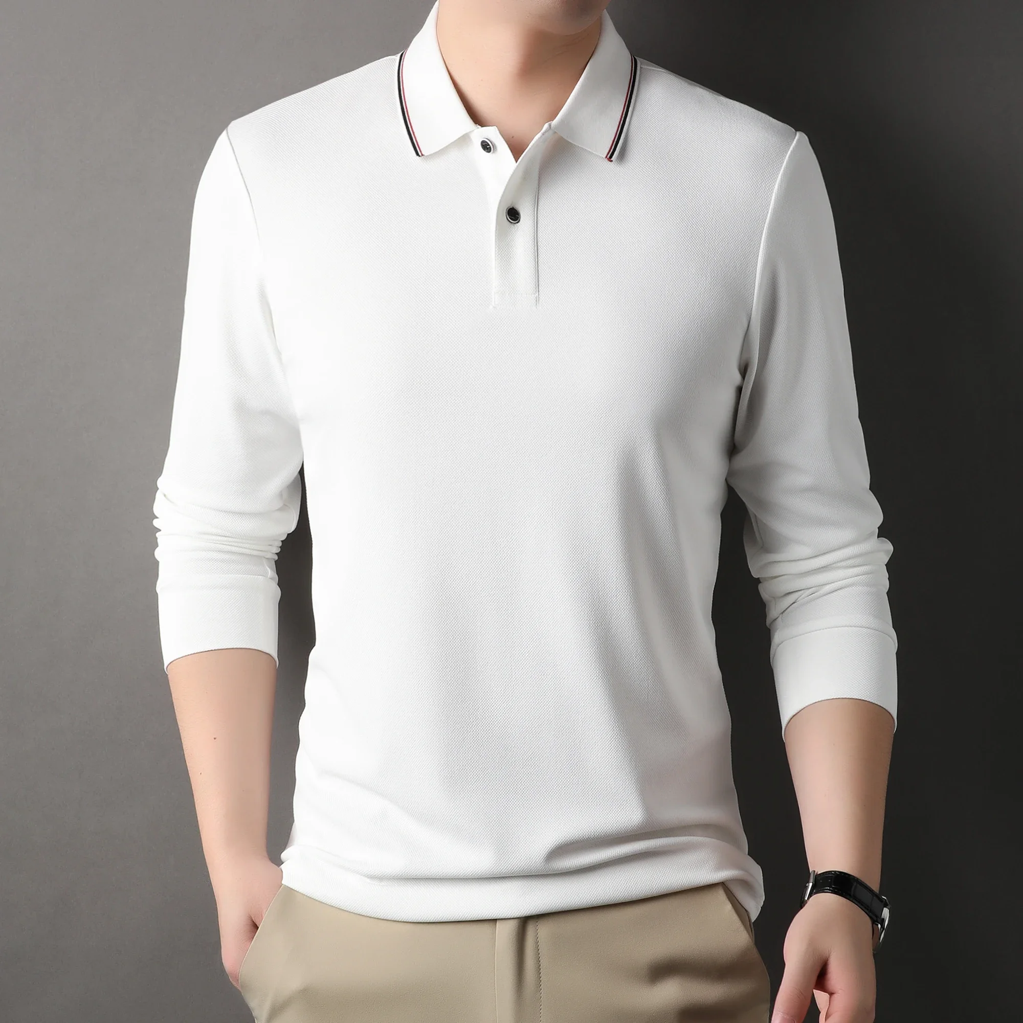 

Spring and Autumn Men's Long Sleeve T-Shirt Casual Polo Shirt with Lapel Men's Advanced Sense of Leisure Vers Top Men's