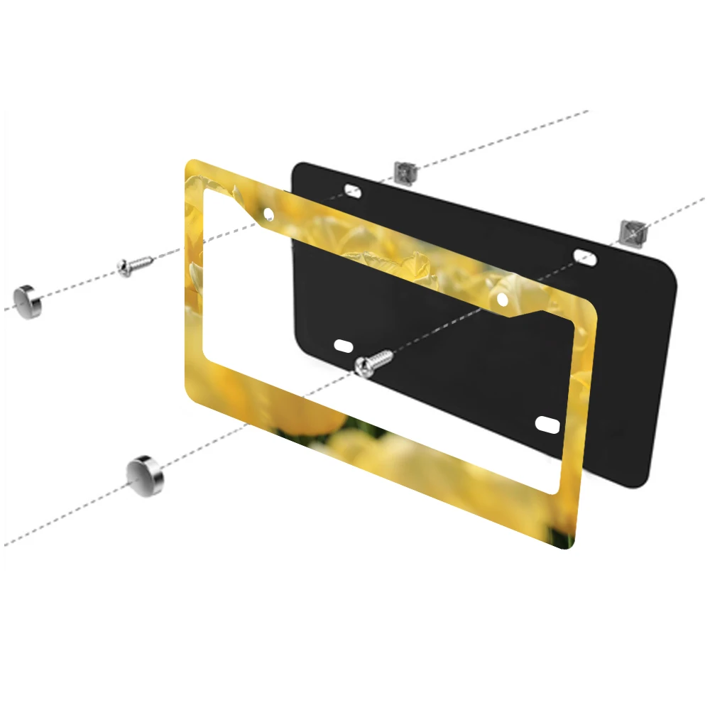 إطار لوحة ترخيص زهور التوليب الصفراء حامل لوحة ترخيص للأرضيات الشعبية لعلامات السيارة الأمامية والخلفية لتزيين السيارة المضحكة