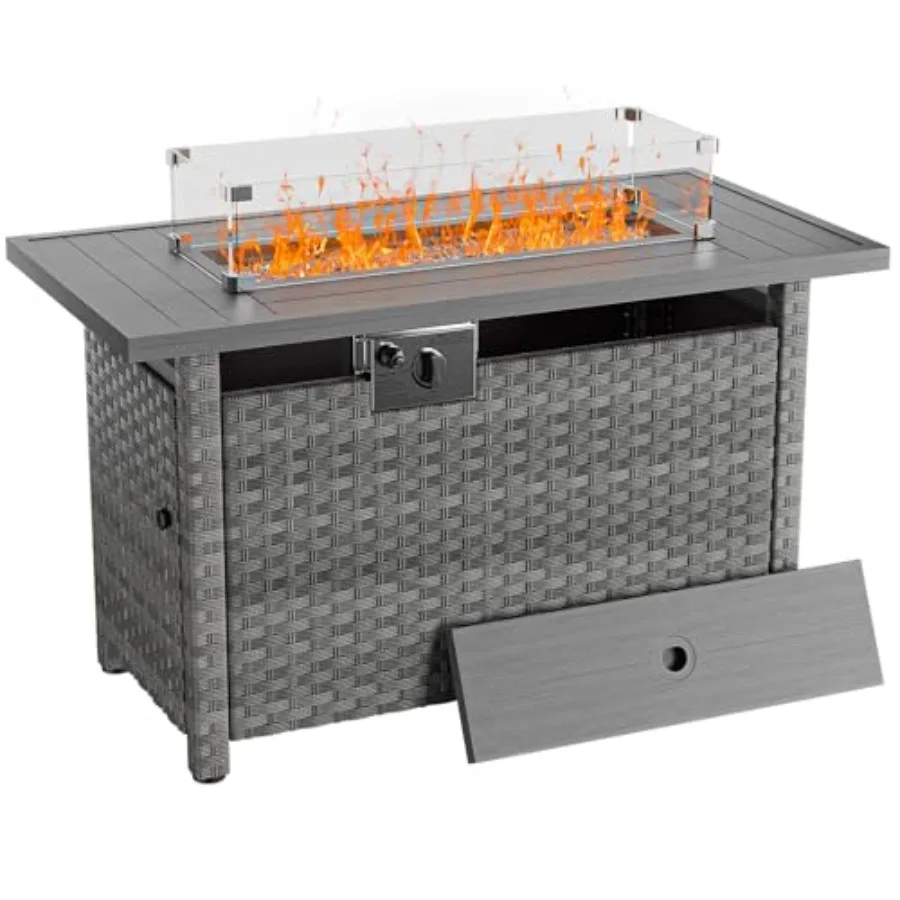 

44 Rectangular Fire Pit Table with Wind Guard for Outdoor Use AutoIgnition Propane Gas Firepit with 60 000 BTU Output Durable R