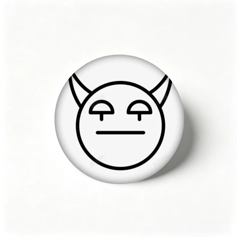 Handmade Creative Brooch Pin 58mm Tinplate Badge, Simple Line Horned Devil Face Lapel Pin, Clothing Gift Accessory
