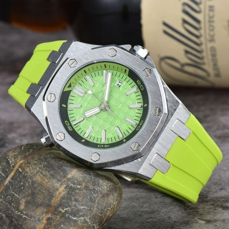 

2025 мужские роскошные деловые спортивные часы с силиконовым ремешком, кварцевый механизм, водонепроницаемые, 100 м, светящийся хронограф, календарь