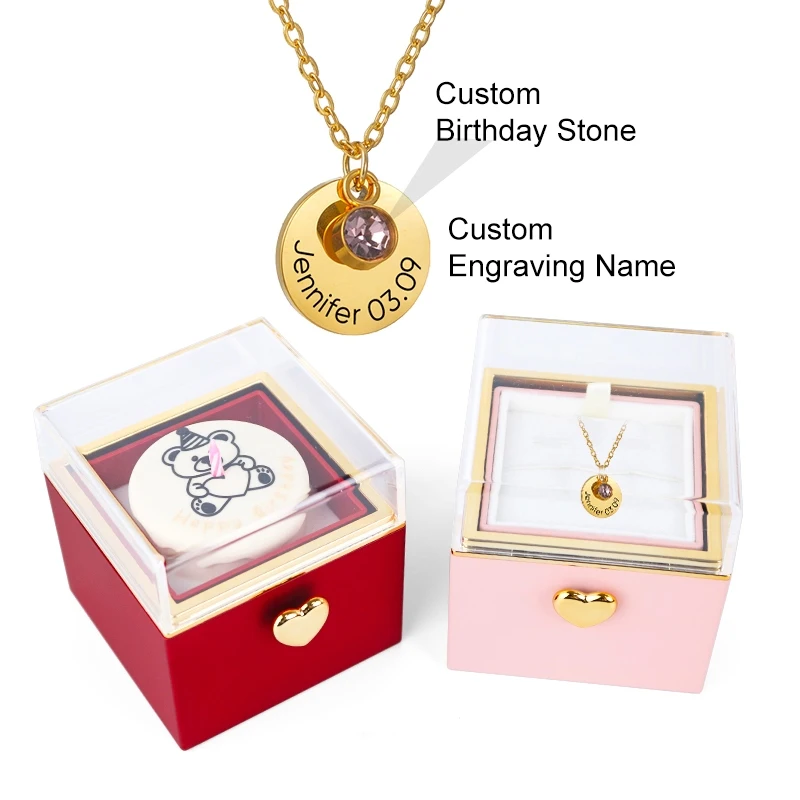 

Подарочная коробка для торта с медведем-сюрпризом — флип-коробка на день рождения с индивидуальным именем/ожерельем с именем на день рождения