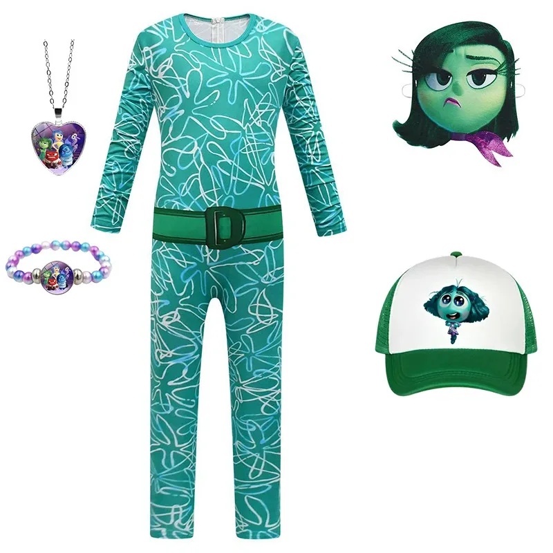 

Kids Inside Out 2 Cosplay Costume - Joy Sadness Anger Disgust Fear Full Set with Jumpsuit and Mask for Halloween Party Set