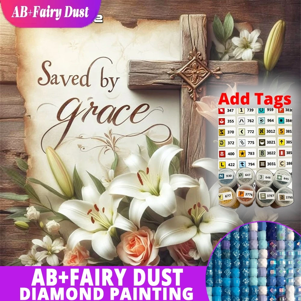 

AB Fairy Dust Diamond Painting Lily Flower Picture of Rhinestones DIY Mosaic Cross Letter Text New Arrival Home Decoration