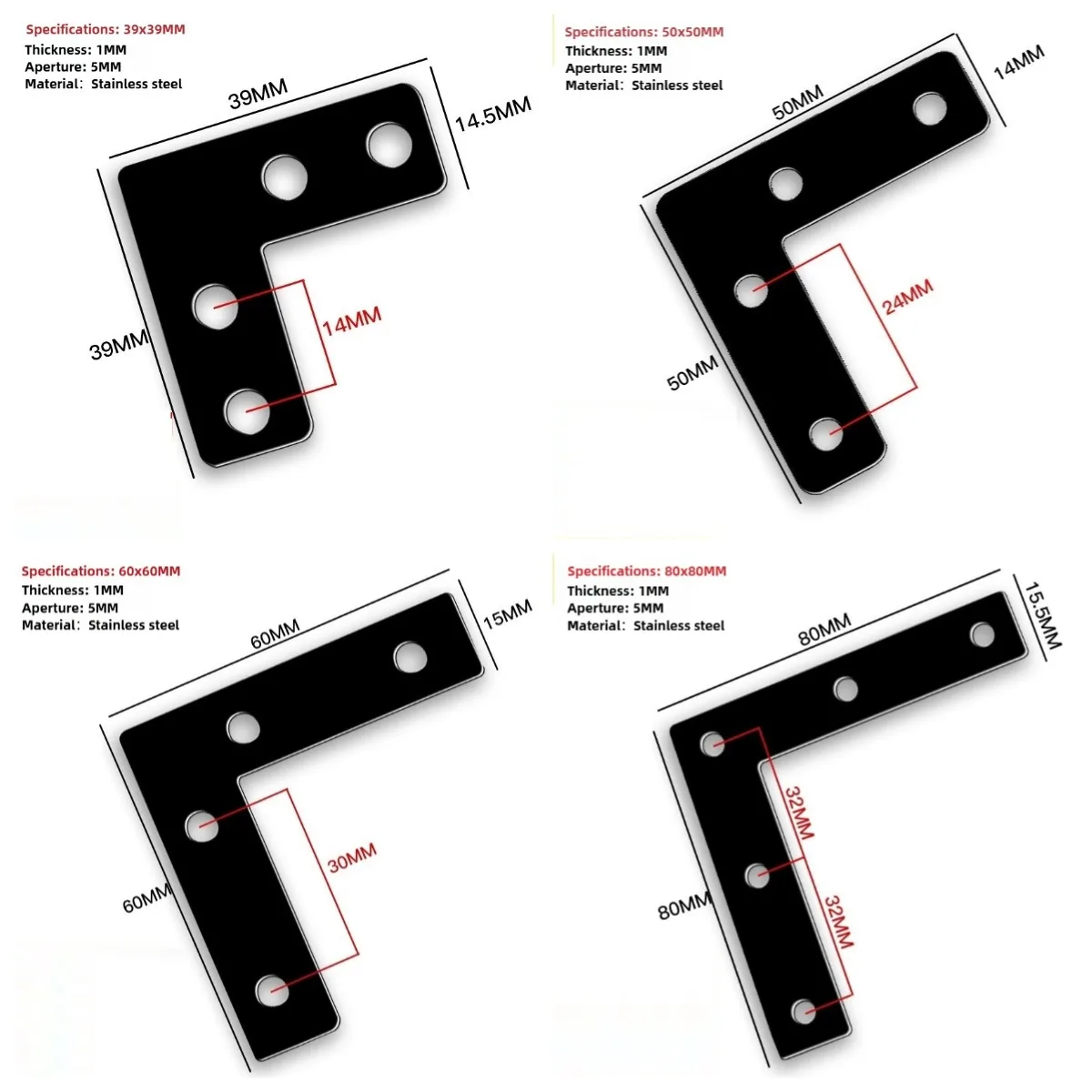 10 Stück, T&L Edelstahl-Eckverbinder, Schwarz, geeignet für Kleiderschrank-Verbindungsstücke, Regale, Tische 40/50/60/80mm – Detail 10