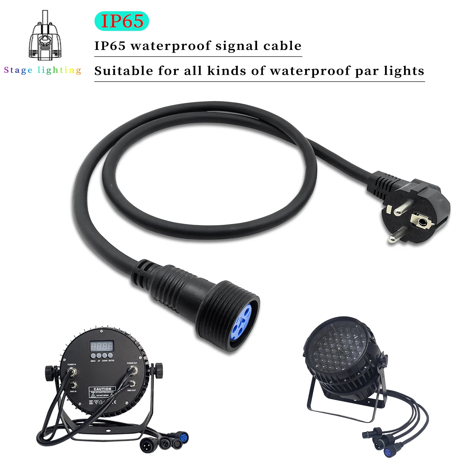 IP65 Waterproof Power Cord 3Pin 1m Waterproof Power Cable EU US AU UK Plug Power Cord For Waterproof Outdoor Stage Lights