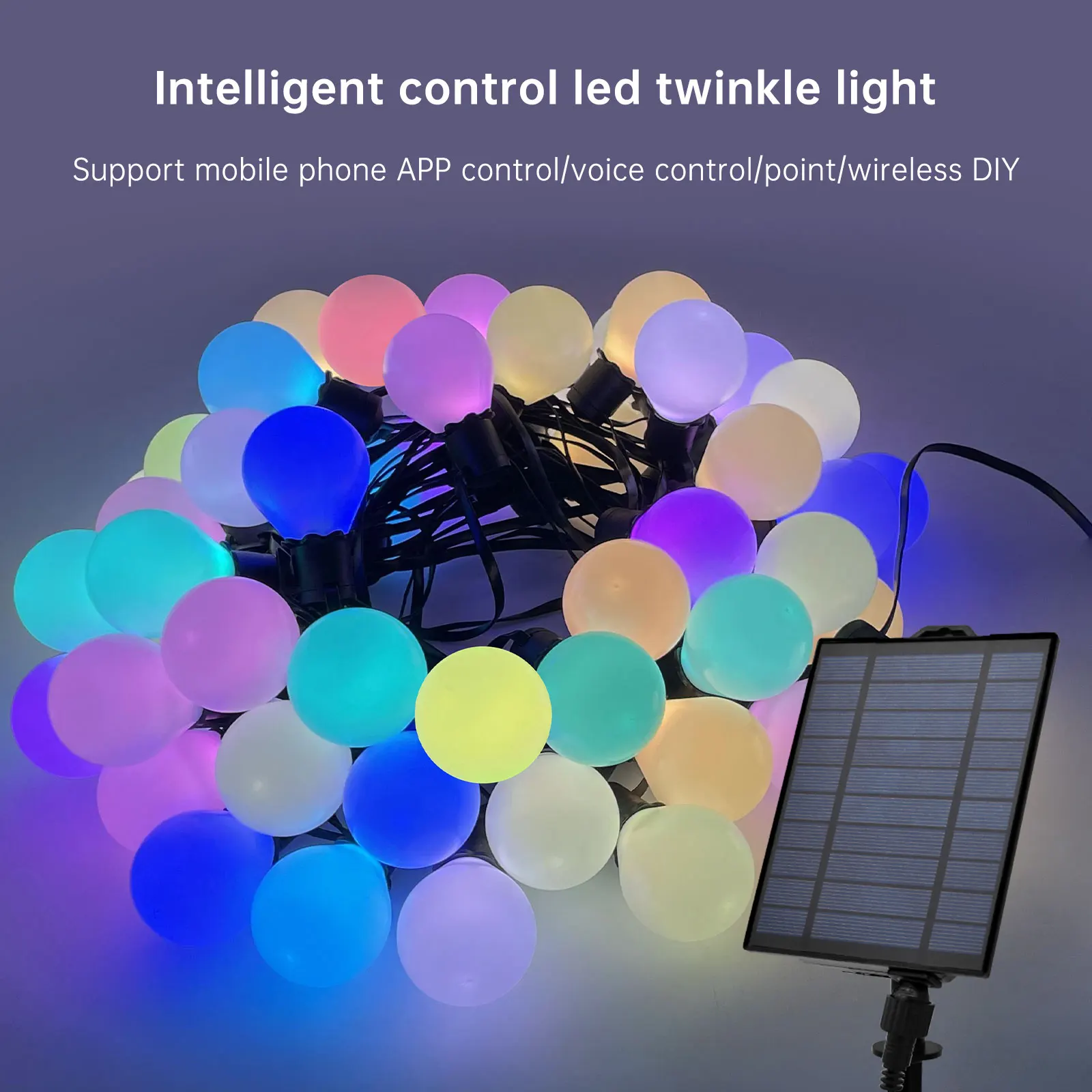 Solar Outdoor Smart String Lights,APP Control+Remote ,Color Changing String Lights with RGB G40 Led String Lights Outdoor IP65