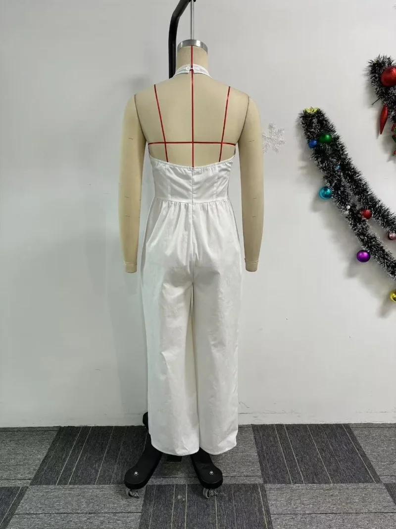 เซ็กซี่ Halter Backless กางเกงขากว้าง Jumpsuits ผู้หญิงลึก V คอลําลองหลวม Overalls ฤดูร้อน Rompers