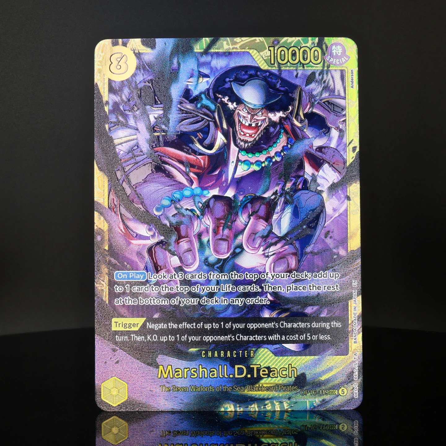 One Piece TCG OPCG Englisch OP16-119 Teach SEC Regular Alt Art Karte 8 Kosten Gelb Teach Texturierte Folienkarte Anime Sammelkarte – Detail 7