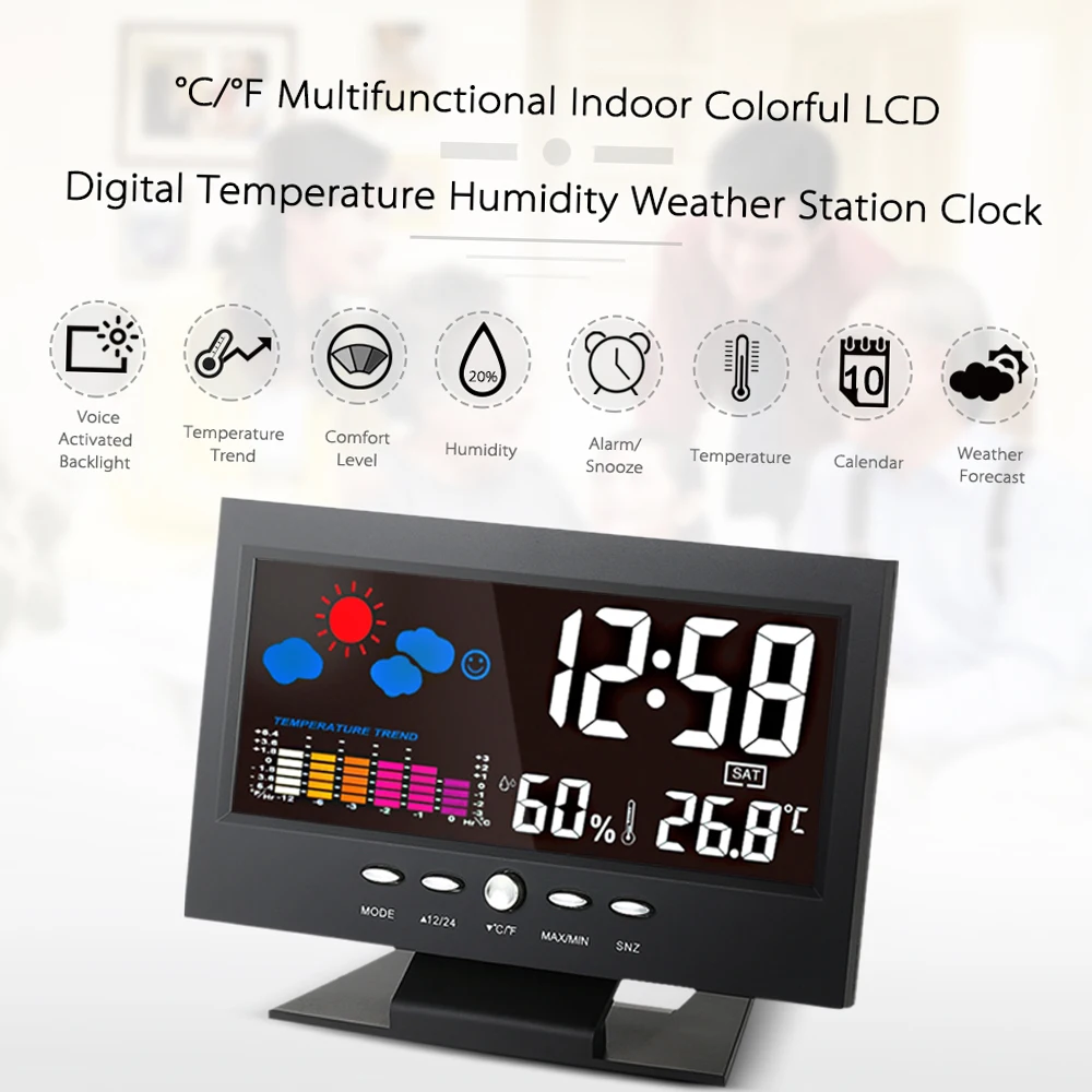 Weather Station Digital Temperature Humidity Meter Clock Thermometer Hygrometer Calendar Temperature Trend Alarm Comfort Level